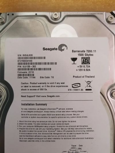 Лот: 21643040. Фото: 1. HDD 1500Gb sata 7200 дохлый. Жёсткие диски