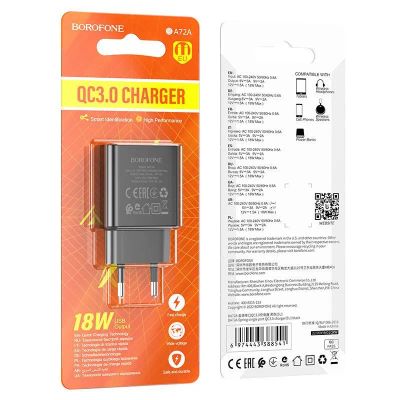 Лот: 22144113. Фото: 1. СЗУ BOROFONE BA-72A 1*USB QC3... Зарядные устройства, блоки питания, адаптеры сетевые для смартфонов