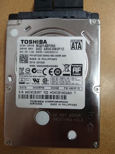 Лот: 19849545. Фото: 1. Toshiba 500Gb (status bad). Жёсткие диски (HDD)