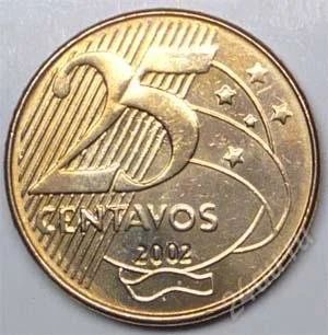 Лот: 1588102. Фото: 1. Бразилия. 25 сентаво 2002г. (1-2... Америка
