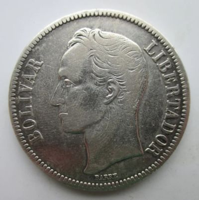 Лот: 6688901. Фото: 1. Венесуэла 5 боливар 1936 г.,серебро... Америка