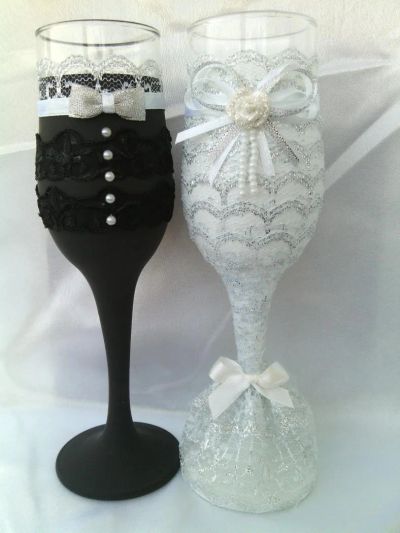 Лот: 4013406. Фото: 1. Свадебные бокалы жених и невеста... Лепка из полимерной глины