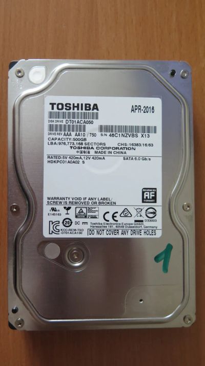 Лот: 25007992. Фото: 1. Жесткий диск Toshiba 500gb DT01ACA050... Жёсткие диски (HDD)