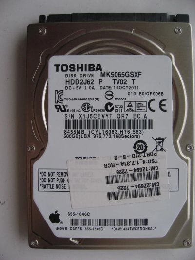 Лот: 10094397. Фото: 1. HDD 500Gb Toshiba от Apple. Жёсткие диски