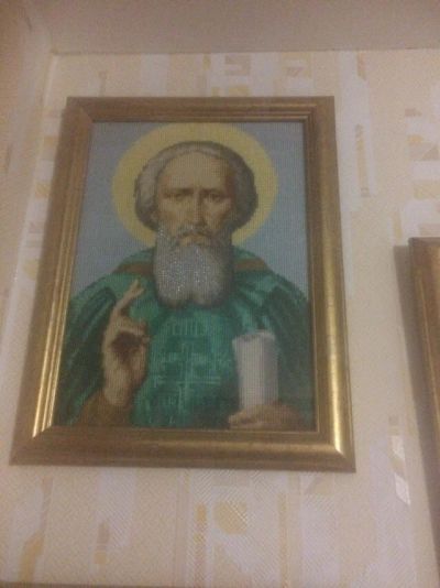 Лот: 10970647. Фото: 1. Картина крестиком. Сергей Радонежский. Картины, рисунки