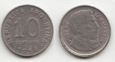 Лот: 4023167. Фото: 1. аргентина 10 сентаво 1954. Остальные страны