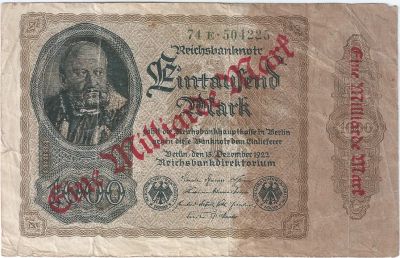 Лот: 20182842. Фото: 1. 1000 марок 1923 год. Германия... Германия и Австрия