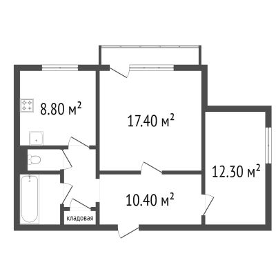 Лот: 20614364. Фото: 1. Продам 2-комн. кв. 53.3 кв.м... Квартиры, студии