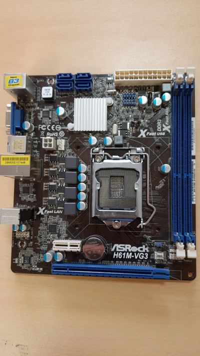 Лот: 19497700. Фото: 1. Материнская плата ASRock H61M-VG3. Материнские платы