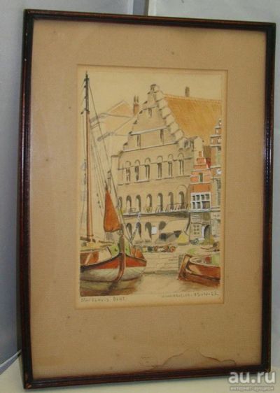 Лот: 18242402. Фото: 1. Картина старинная акварель Дом... Другое (антиквариат)