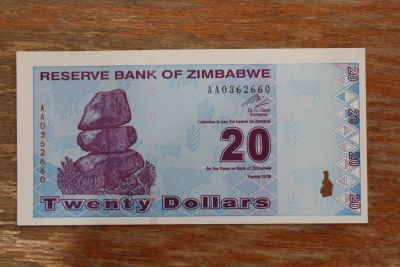 Лот: 22170640. Фото: 1. Зимбабве 20 долларов 2009 года... Африка