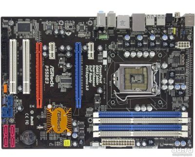 Лот: 8727324. Фото: 1. Asrock P55DE3 (LGA1156, 4xDDR3... Материнские платы