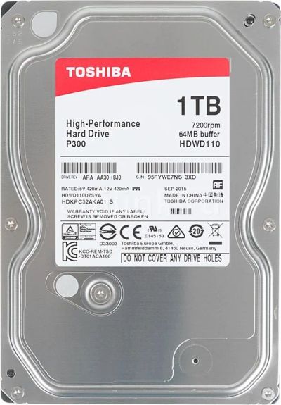 Лот: 11275820. Фото: 1. Жесткий диск HDD 1Tb Toshiba HDWD110EZSTA... Жёсткие диски (HDD)