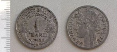Лот: 6437041. Фото: 1. Франция. 1 франк 1947 VF №4455. Европа