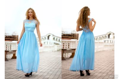 Лот: 8543777. Фото: 1. Платье голубое вечернее с вышивкой. Платья
