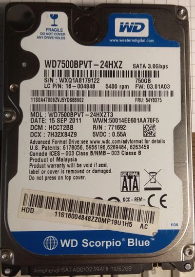 Лот: 3512644. Фото: 1. 2.5" sataIII WD 750GB неисправен. Жёсткие диски (HDD)