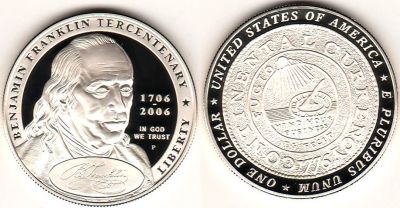 Лот: 10510772. Фото: 1. 2006 г. США. 1 доллар. Бенджамин... Америка