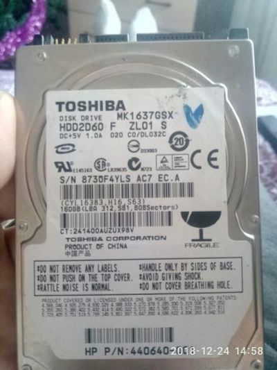 Лот: 12842412. Фото: 1. Жесткий диск Toshiba 160 GB. Жёсткие диски (HDD)