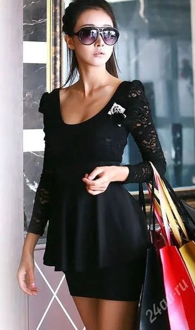 Лот: 3790448. Фото: 1. Новое чёрное платье с баской. Платья
