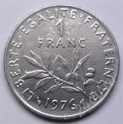 Лот: 10792352. Фото: 1. Франция. 1 франк 1976г. Европа