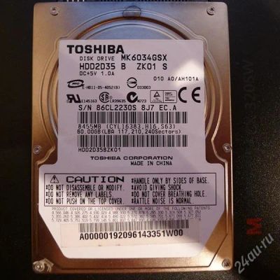 Лот: 2175421. Фото: 1. Toshiba 60 Gb MK6034GSX SATA. Жёсткие диски (HDD)