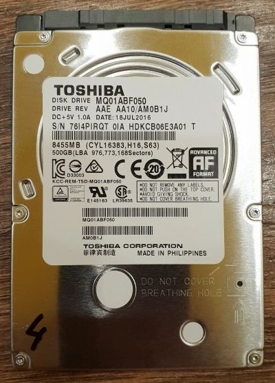 Лот: 12653783. Фото: 1. Жесткий диск HDD Toshiba 500GB... Жёсткие диски (HDD)