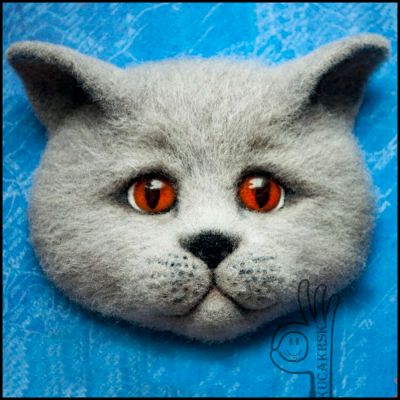 Лот: 10602177. Фото: 1. Брошь кот Британец из шерсти. Бижутерия ручной работы