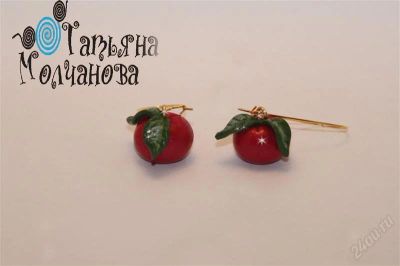 Лот: 1122470. Фото: 1. Серьги "Красные яблочки". Ручная... Серьги, каффы