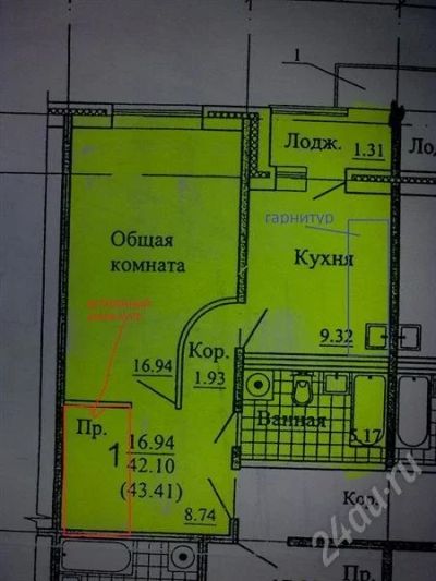 Лот: 232532. Фото: 1. продам 1 комнатную! 43.41кв. кирпичный... Квартиры, студии