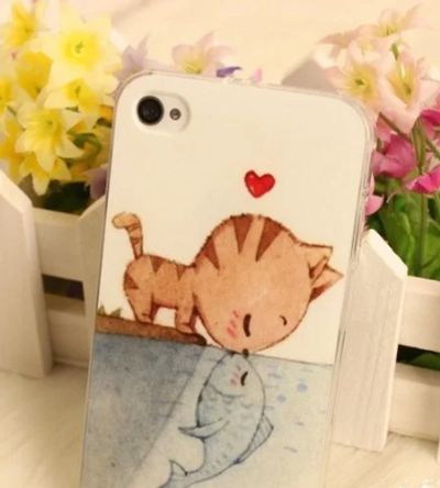 Лот: 3398345. Фото: 1. чехол на IPhone5-кот с рыбкой... Чехлы, бамперы