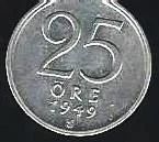 Лот: 12528421. Фото: 1. 25 Эре 1949 г. Серебренная монета... Европа