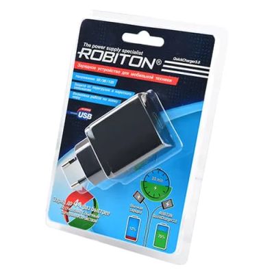 Лот: 21516113. Фото: 1. АЗУ USB Robiton QCharger 3000ma... Зарядные устройства, блоки питания, адаптеры сетевые для смартфонов