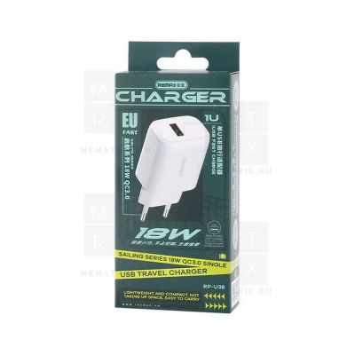 Лот: 20216069. Фото: 1. СЗУ USB Remax RP-U38 (18W, QC3... Зарядные устройства, блоки питания, адаптеры сетевые для смартфонов