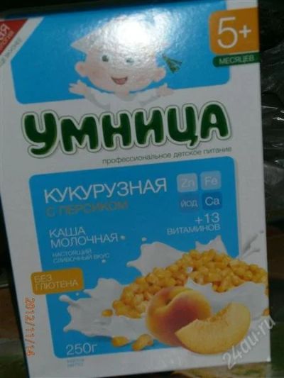 Лот: 2274669. Фото: 1. кашка "умница" кукурузная с персиком. Детское питание