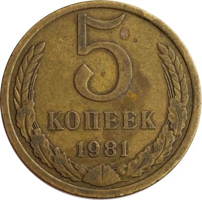 Лот: 21522103. Фото: 1. 5 копеек 1981. Россия и СССР 1917-1991 года