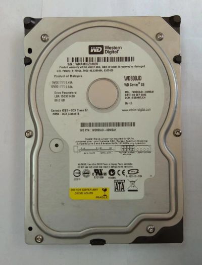 Лот: 9835457. Фото: 1. Жесткий диск WD800JD 80 Гб / 8МБ... Жёсткие диски (HDD)