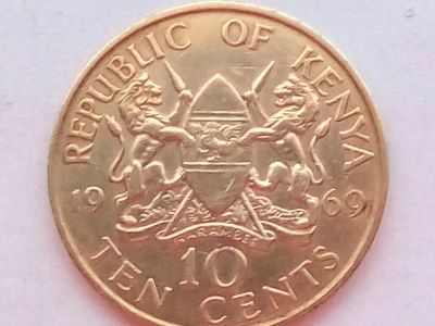 Лот: 18365013. Фото: 1. Монета Кении 10 центов, 1969... Африка