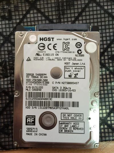 Лот: 11514492. Фото: 1. Жесткий диск HDD 500Gb 2,5” HGST... Жёсткие диски (HDD)