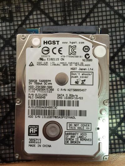 Лот: 11514492. Фото: 1. Жесткий диск HDD 500Gb 2,5” HGST... Жёсткие диски