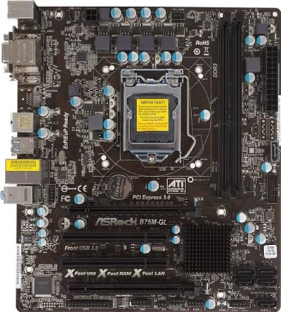 Лот: 22154925. Фото: 1. Материнская плата ASRock B75M-GL... Материнские платы