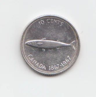 Лот: 1280025. Фото: 1. Канада 10 центов 1967 100 лет... Америка