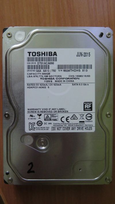 Лот: 16198964. Фото: 1. Жесткий диск Toshiba 500gb DT01ACA050... Жёсткие диски (HDD)