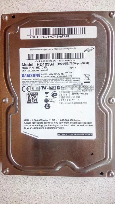 Лот: 10359208. Фото: 1. Samsung HD103SJ 1Tb/7200/32M без... Жёсткие диски (HDD)