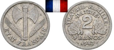 Лот: 18889481. Фото: 1. Франция 2 франка 1943 монетный... Европа