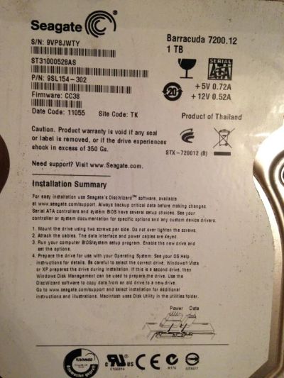 Лот: 5031019. Фото: 1. почти новый hdd seagate 1tb (1000gb... Жёсткие диски (HDD)