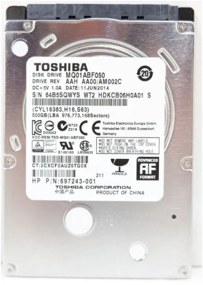 Лот: 20297338. Фото: 1. Жесткий диск 2,5" 500GB Toshiba... Жёсткие диски (HDD)