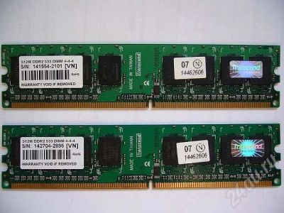 Лот: 715225. Фото: 1. Transcend 512Mb DDR2 533 2 шт. Оперативная память