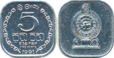 Лот: 5221204. Фото: 1. 5 центов Шри-Ланка 1991г. Азия