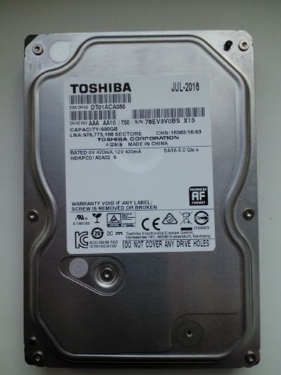 Лот: 16057007. Фото: 1. Toshiba DT01AC050 BAD. Жёсткие диски