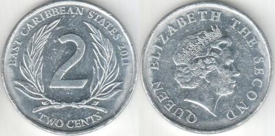 Лот: 18813571. Фото: 1. Восточные карибы 2 цента 2011... Америка